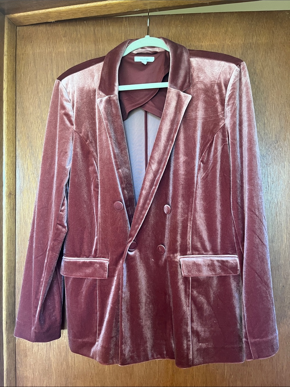 Maurices Velvet Double-Breasted Blazer - Rosewood